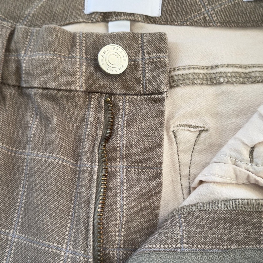 FRAME Le Crop Mini Boot Plaid Windowpane Cropped Pants Tan White Mid Rise 29 - Picture 13 of 16
